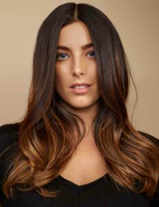 Woman with brown balayage hair